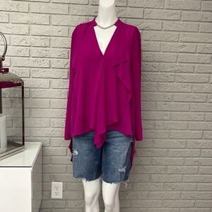 Peter Nygard Women Pink Long Sleeve Layered Hi-Low Blouse Size 10P